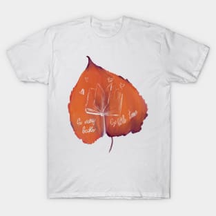 Books Autumn Cozy leaf trees T-Shirt